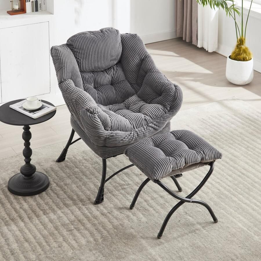 Sweiko Fauteuil met Hocker Hoofdsteun Gestoffeerde stoel Grijs