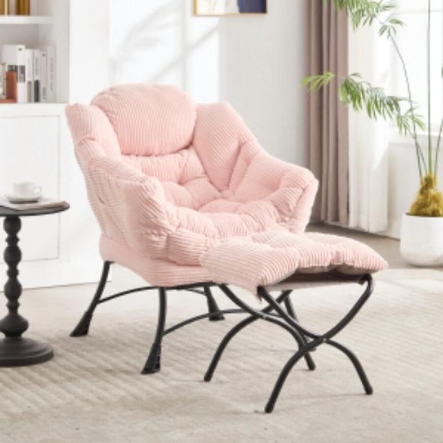 Sweiko Fauteuil met Hocker Hoofdsteun Gestoffeerde stoel Roze