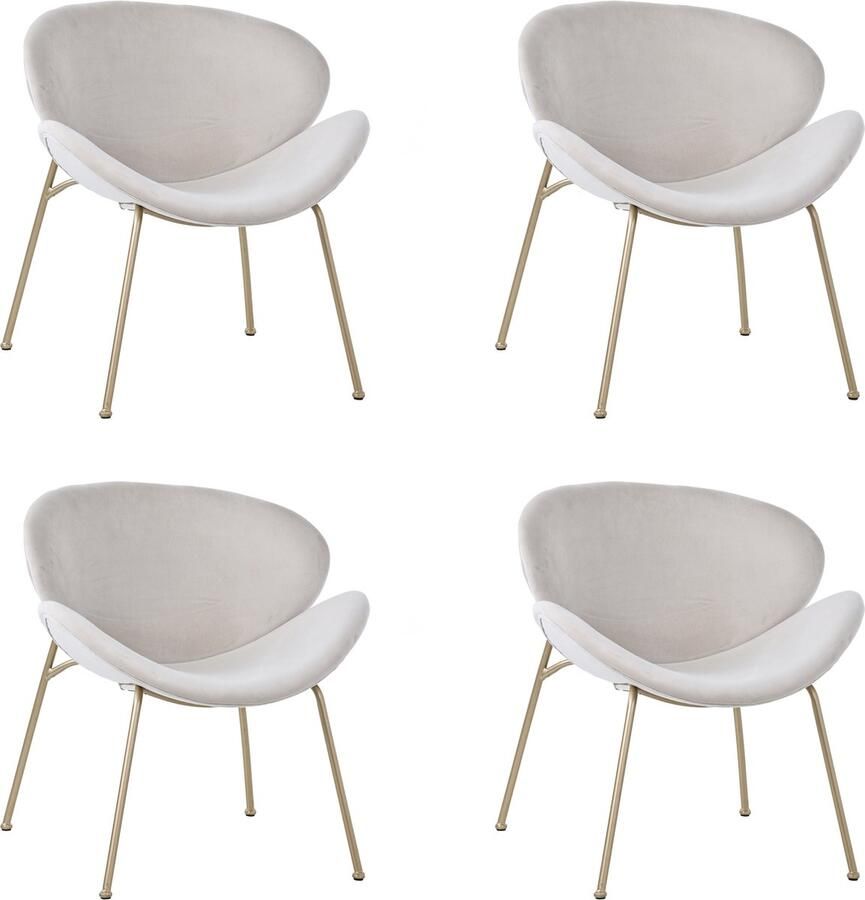 Sweiko Fluwelen eetkamerstoel 4-delige set luxe woonkamer slaapkamer met vier goudkleurige metalen poten beige