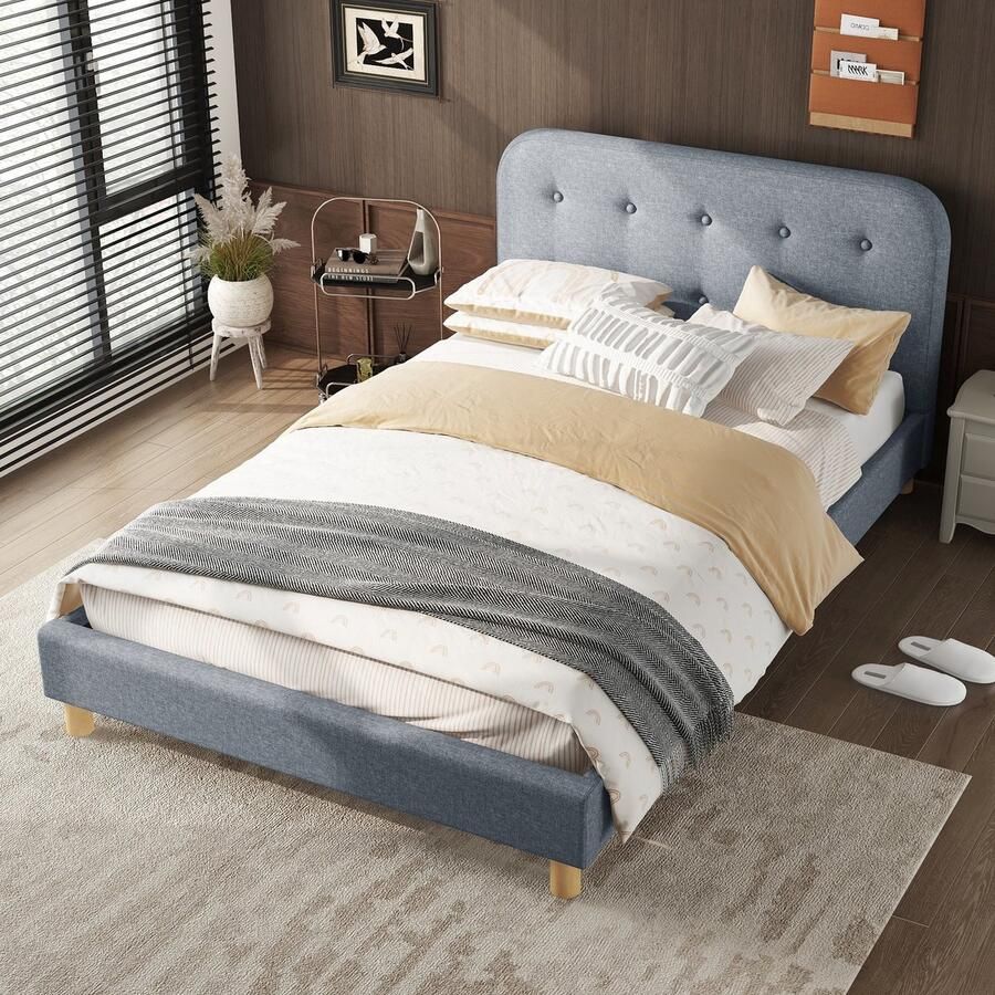 Sweiko Gestoffeerd bed 140 x 200cm Tweepersoonsbed (zonder matras) Linnen Minimalistische stijl Grijs