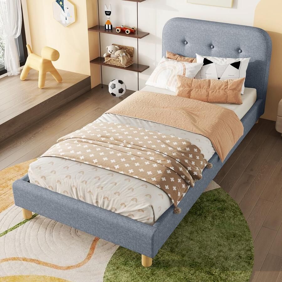 Sweiko Gestoffeerd bed 90x200cm Eenpersoonsbed(zonder matras) Linnen Minimalistische stijl Grijs