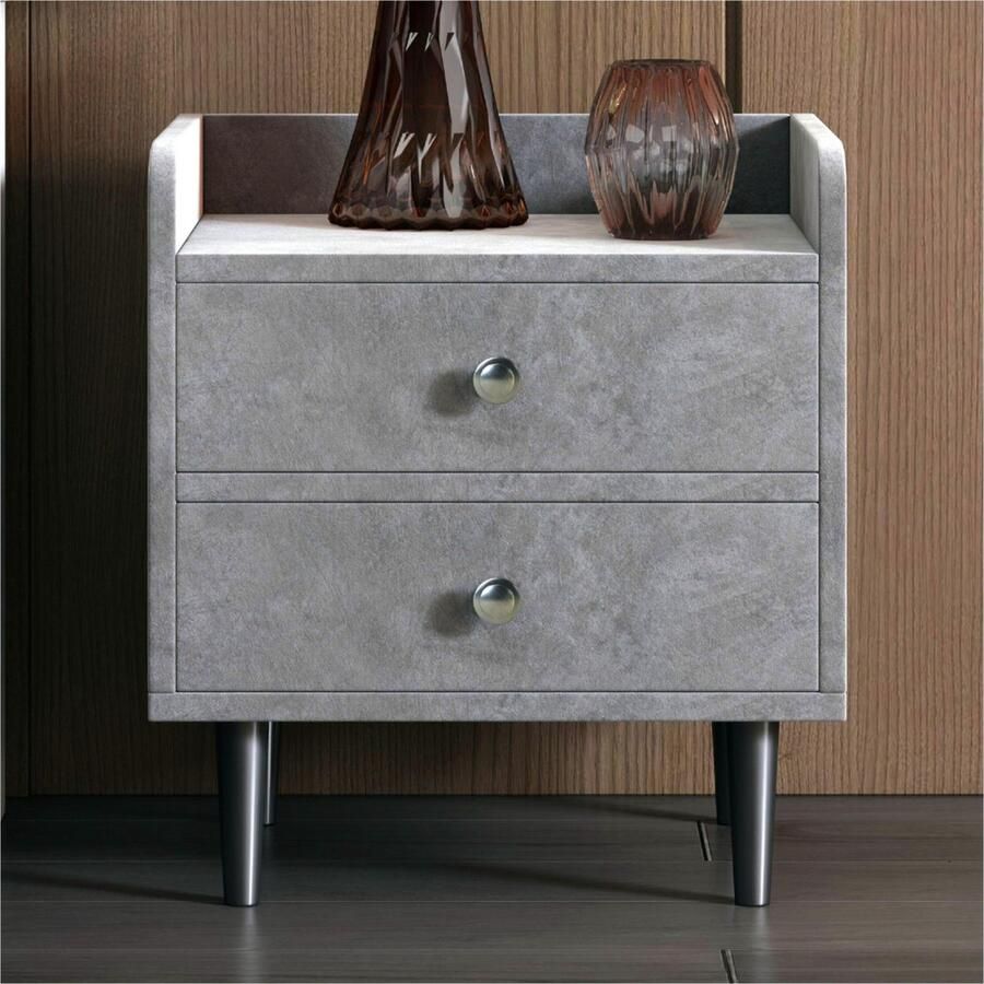 Sweiko Gestoffeerd nachtkastje met 2-laden met schot Met metalen handvat Opbergruimte in woon- en slaapkamer MDF Fluweel Grijs