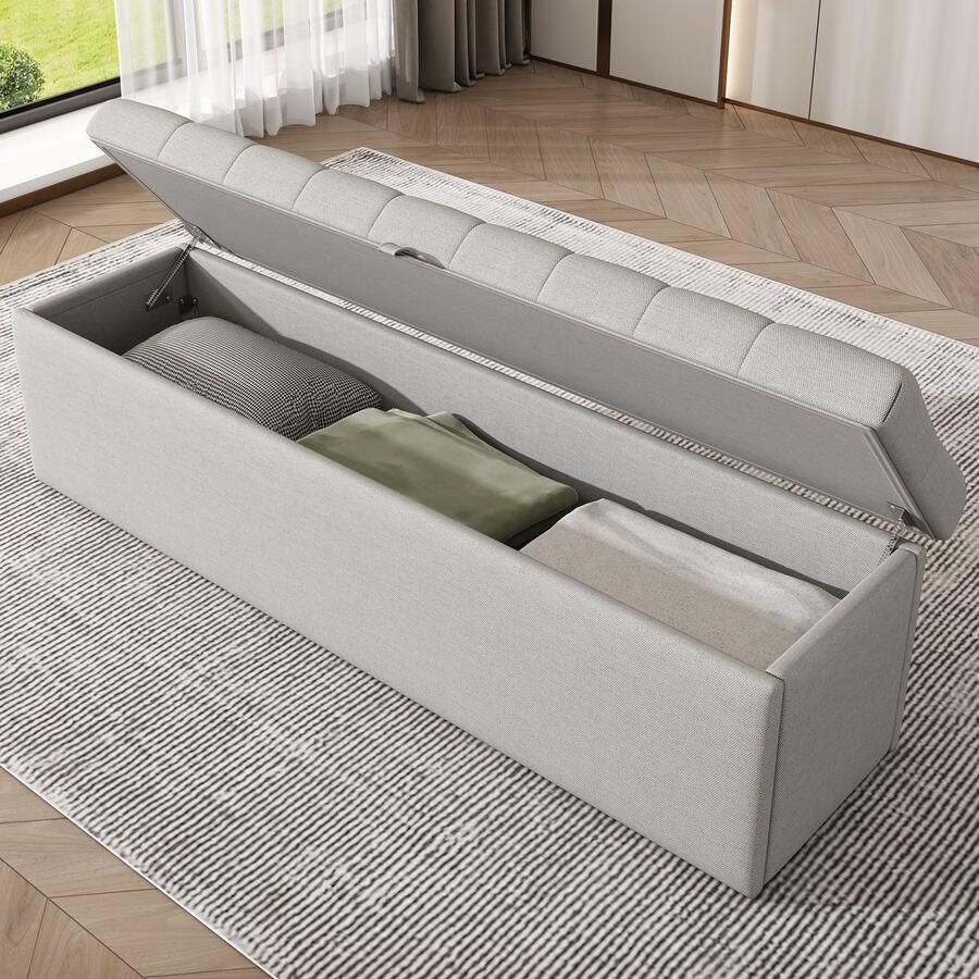 Gutent Gestoffeerde Bank Lichtgrijs 138 x 41 x 42 cm Fluweel Gestoffeerde Bankzitting Bedbank bank met opbergruimte