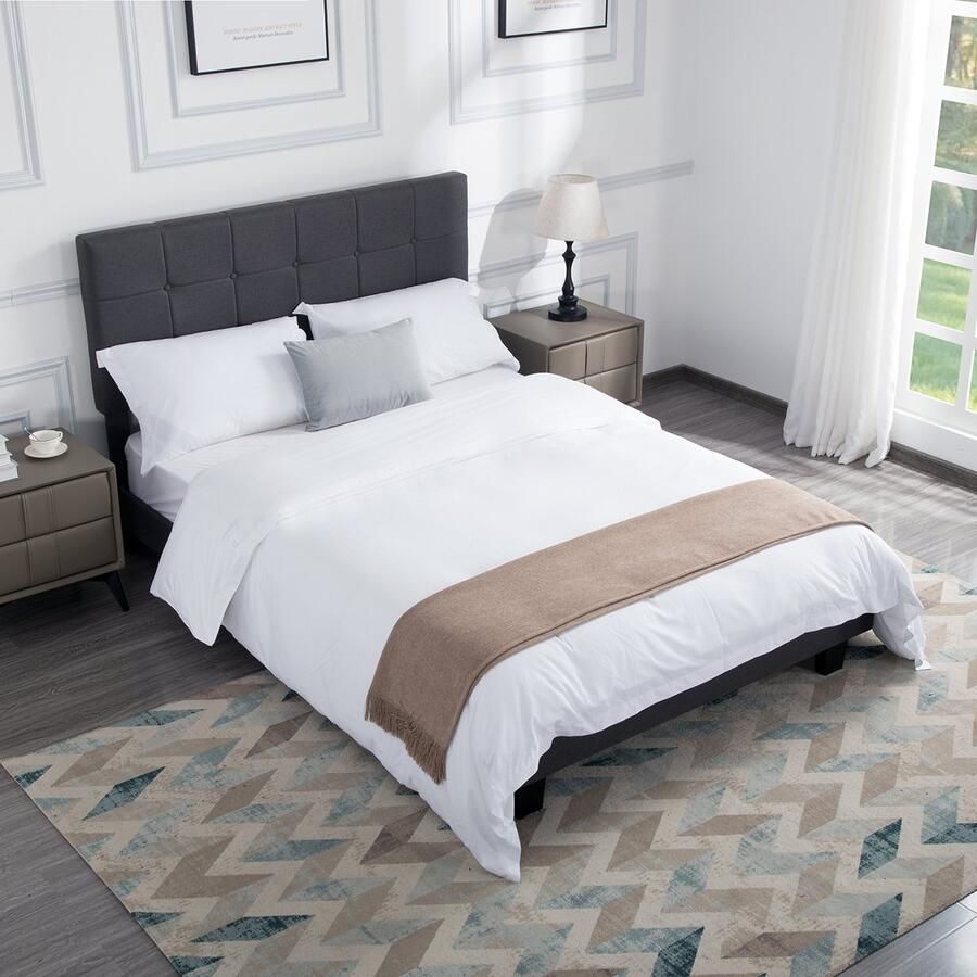 Sweiko Gewatteerd bed 140x200cm Modern bed Tweepersoonsbed Volwassenenbed met hoofdeinde en lattenbodem (zonder matras) Grijs