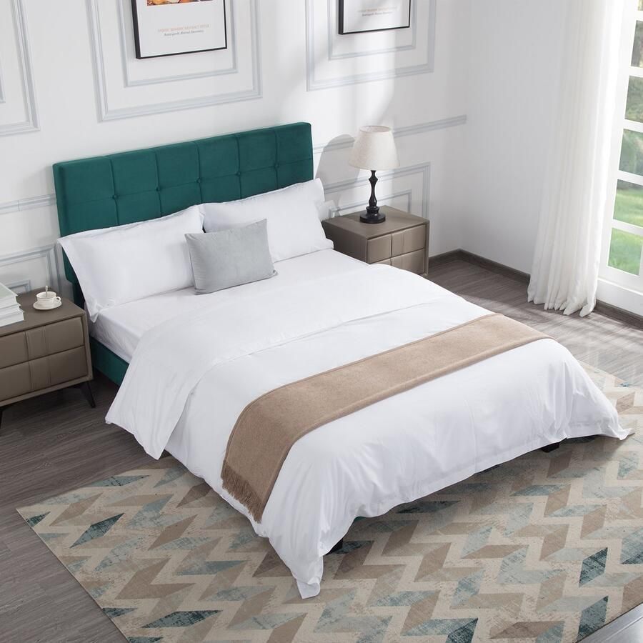 Sweiko Gewatteerd bed 140x200cm Modern bed Tweepersoonsbed Volwassenenbed met hoofdeinde en lattenbodem (zonder matras) Groen