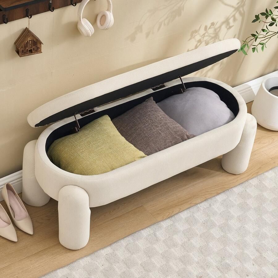 Sweiko Hocker Opbergruimte Velvet Massief houten frame Antislip Beige