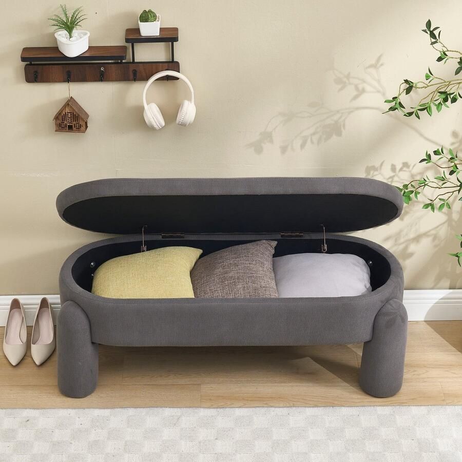 Sweiko Hocker Opbergruimte Velvet Massief houten frame Antislip Grijs