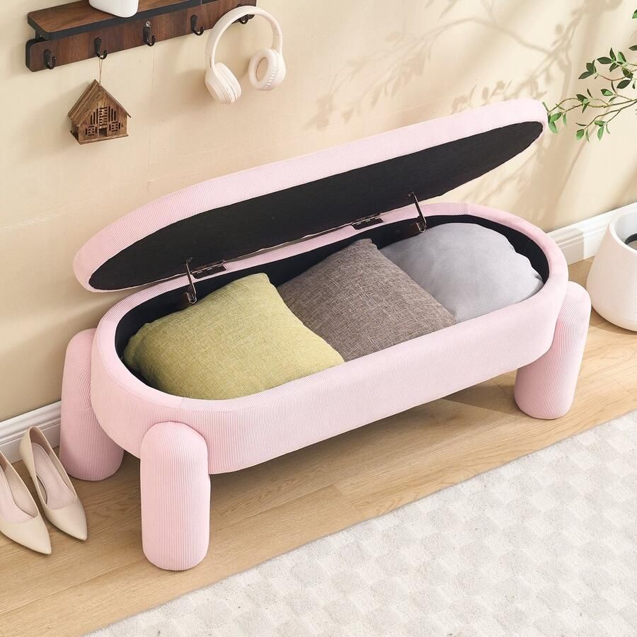 Sweiko Hocker Opbergruimte Velvet Massief houten frame Antislip Roze