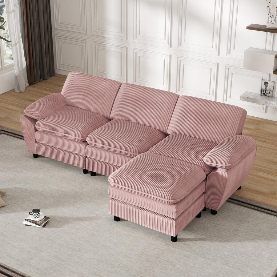 Sweiko Hoekbank met Kussens Velvet Modulaire bank 3-zitsbank Roze