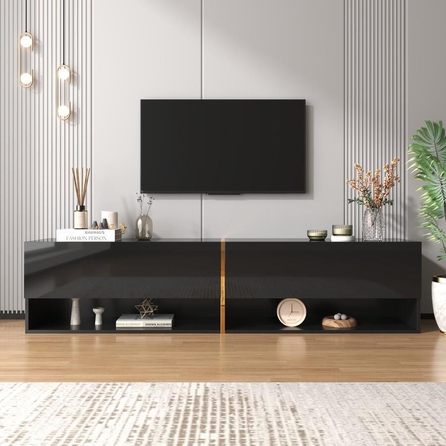 Sweiko Hoogglans TV kast Laag Paneel met Deur Modulaire opslagruimte wand gemonteerd onafhankelijk opslagkast Zwart