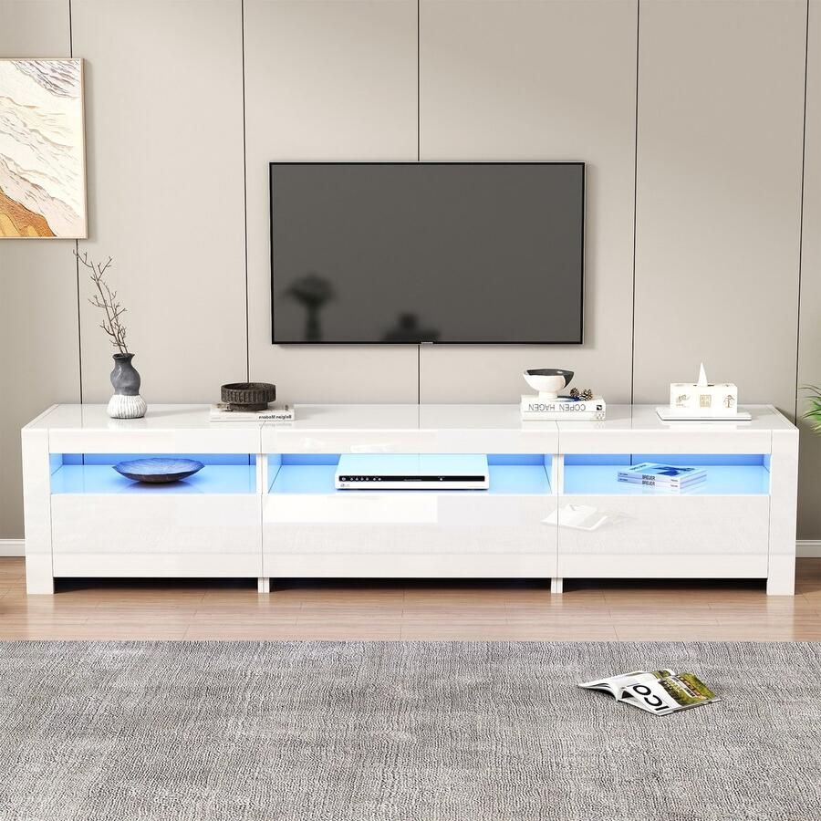 Sweiko Hoogglans TV kast LED verlichting opbergruimte 190 x 24 x 40 cm Wit