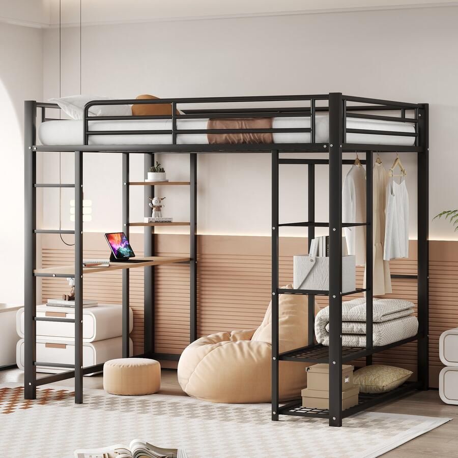 Sweiko Hoogslaper 140*200 cm met Bureau Opbergrek Zonder bank Zwart