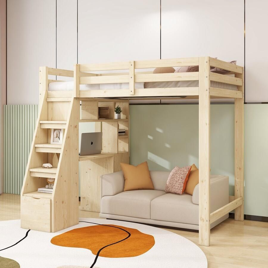 Sweiko Hoogslaper 90 x 200 cm met Bureau Boekenrek Lades Natuurlijke (zonder bank) - Foto 2