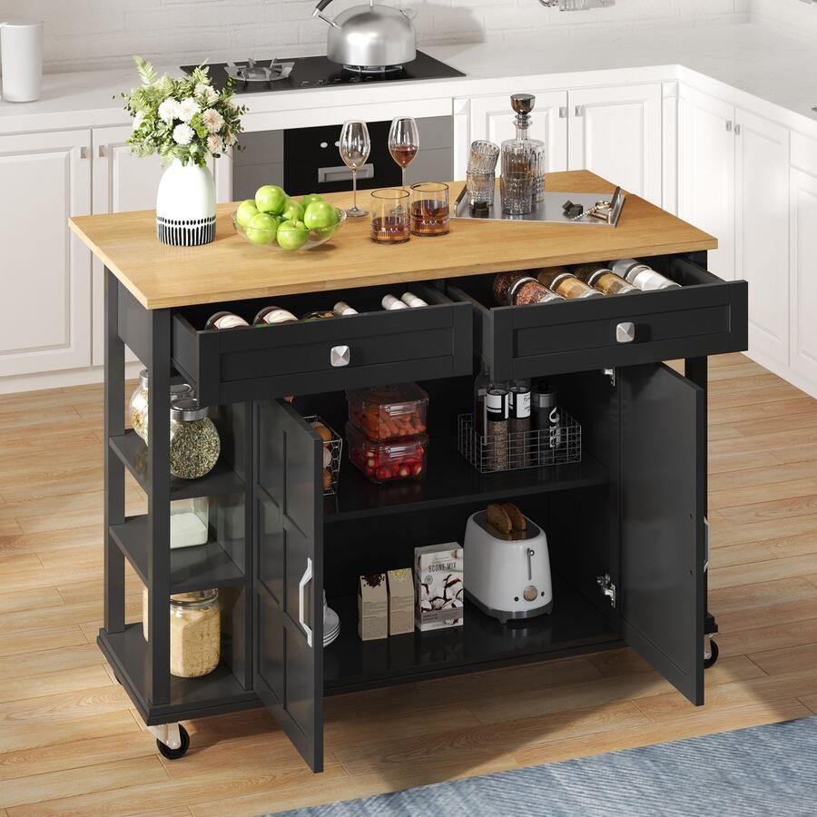 Sweiko Keukentrolley Uitschuifbaar 2 laden Verstelbare legplanken met Wielen Zwart