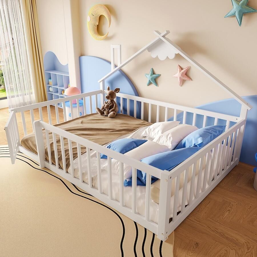 Sweiko Kinderbed 140 x 190 cm Veiligheidshekwerk Grenenhout + MDF Wit