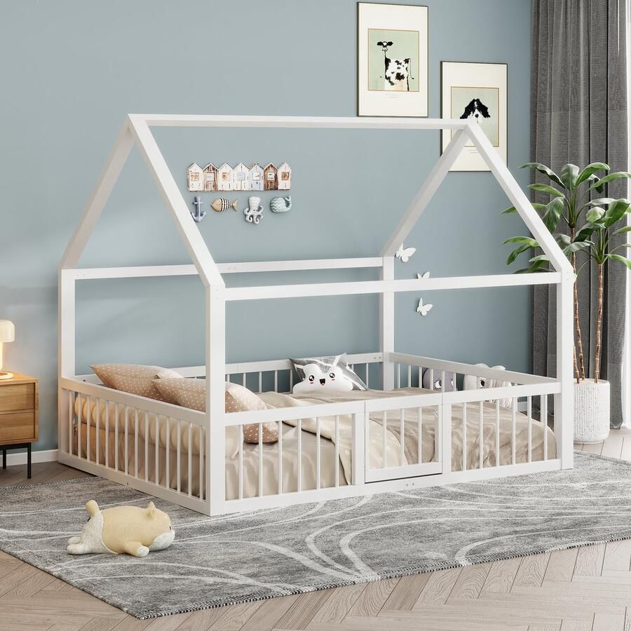 Sweiko Kinderbed 140 x 200 cm relingen metalen frame zonder matras wit - Foto 2