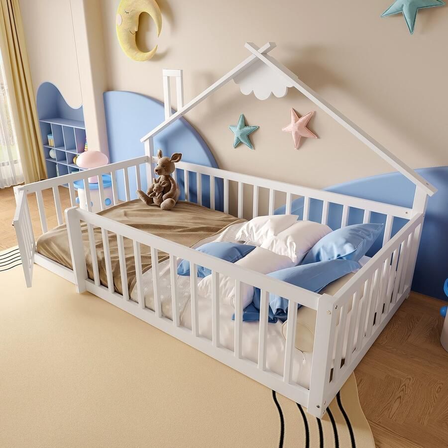 Sweiko Kinderbed 90 x 190 cm Veiligheidshekwerk Grenenhout + MDF Wit