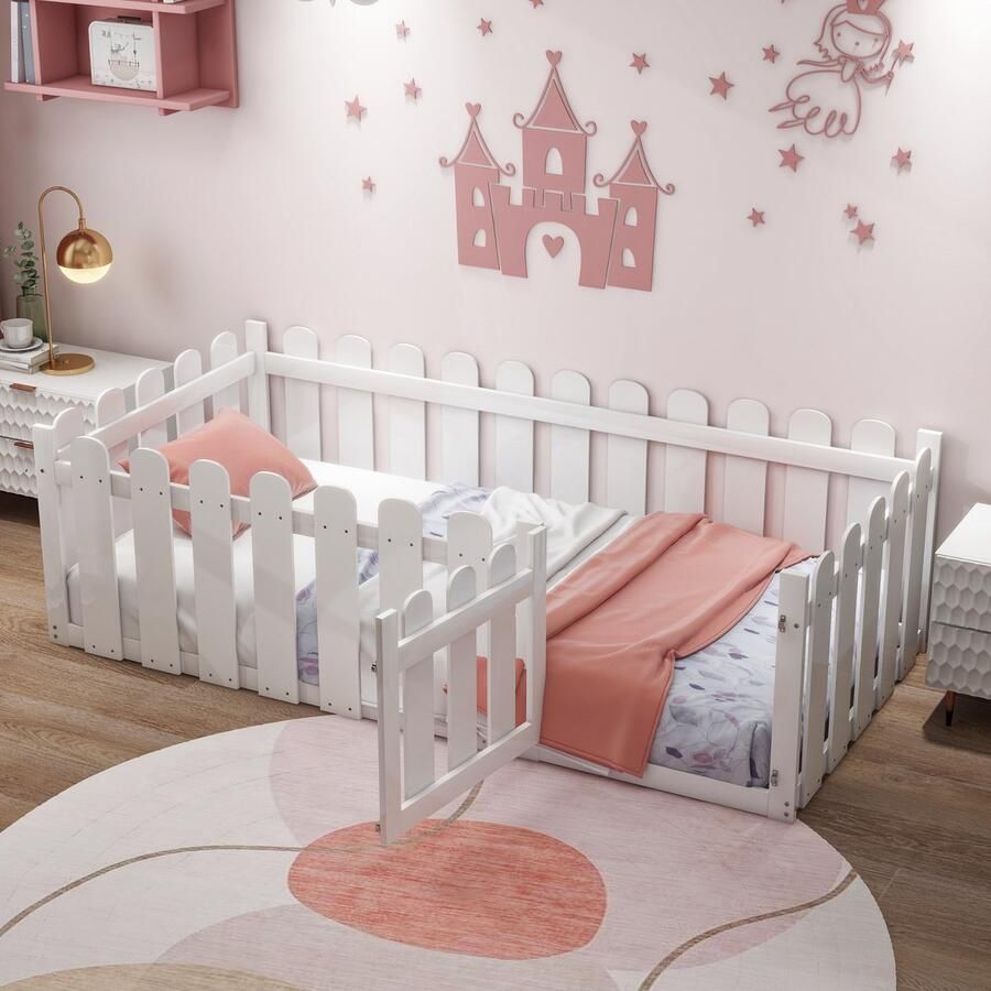 Gutent Kinderbed Wit (Zonder matras) Zonder Lattenbodem 90 x 200 cm houten frame met deurframe