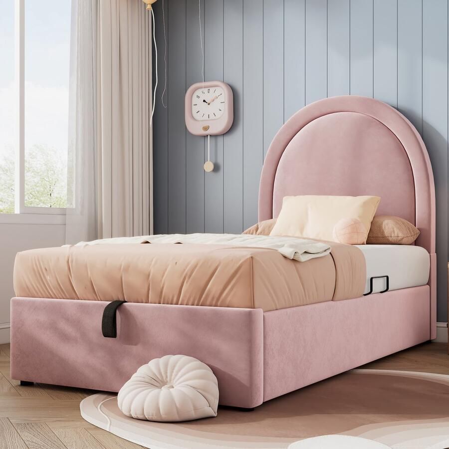 Sweiko Kinderbed 90 x 190 cm Opbergruimte PU Zonder matras Roze