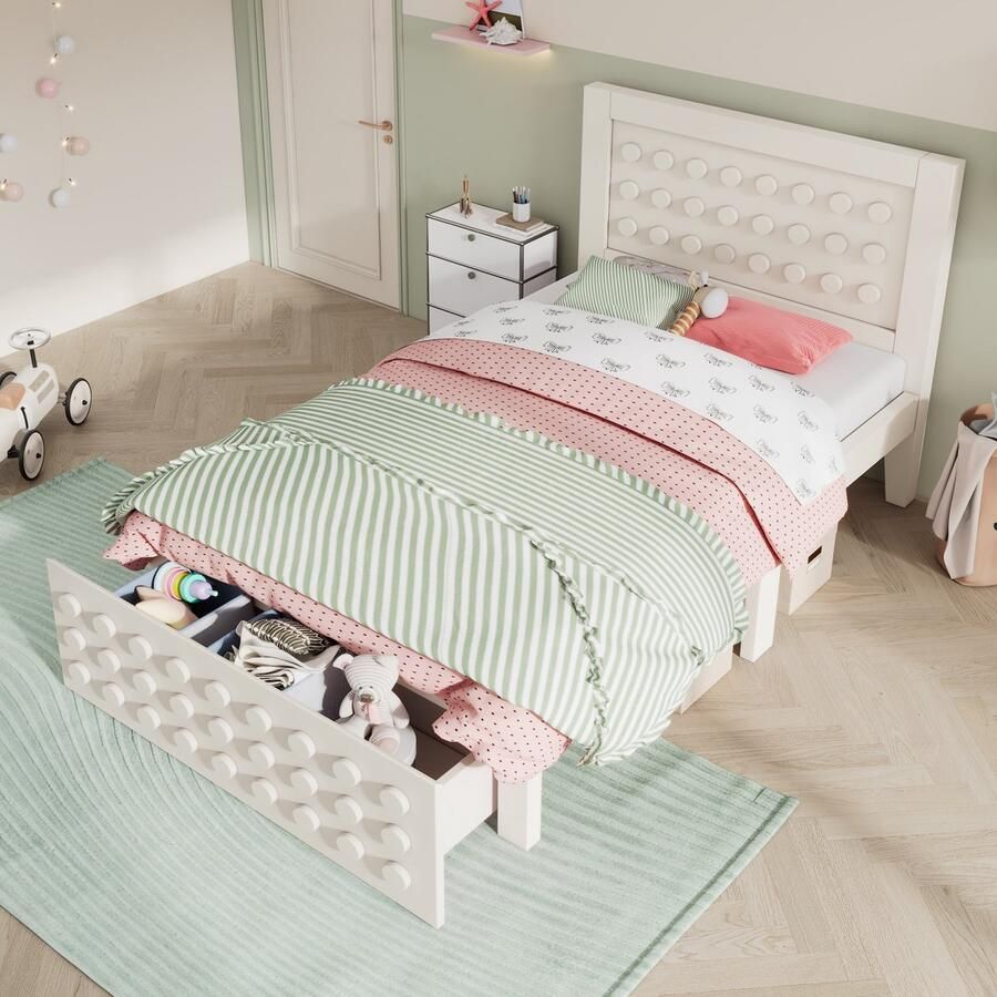 Sweiko Kinderbed 90x200 cm Massief hout + MDF met Lade Wit