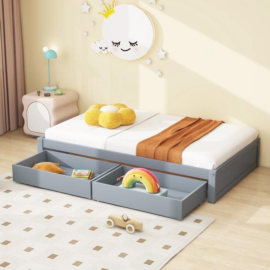 Sweiko Kinderbed 90X200cm 2 laden grijs