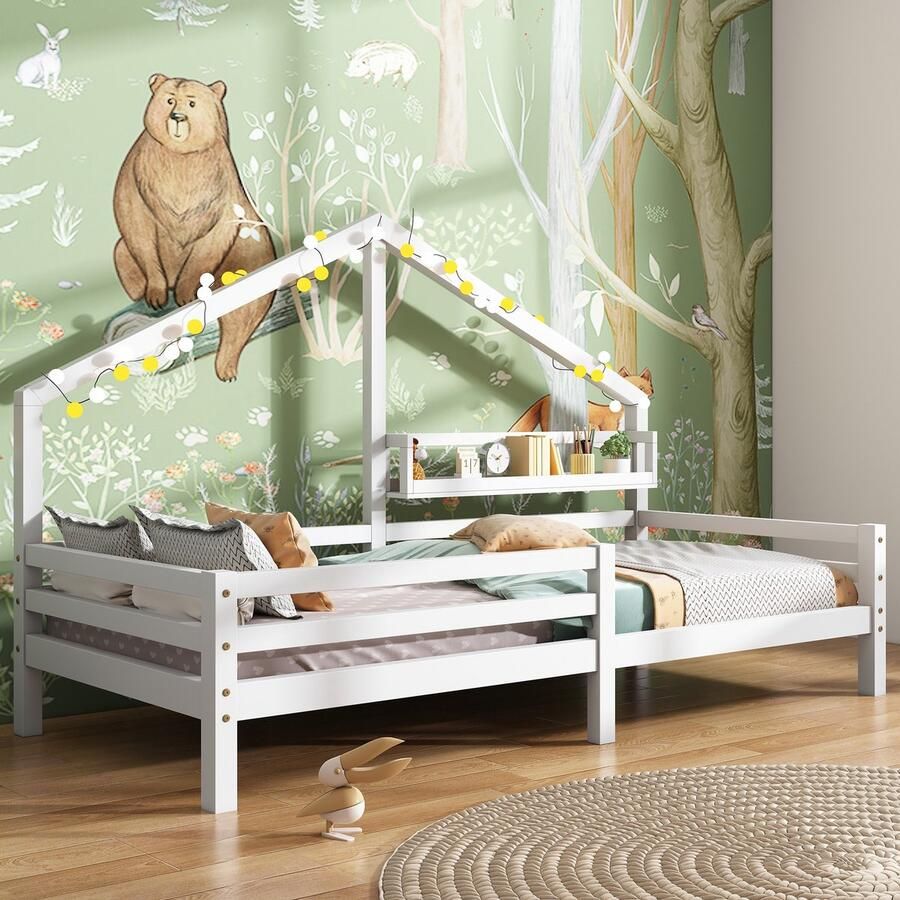 Sweiko Kinderbed met planken dakvorm 90x200cm Wit