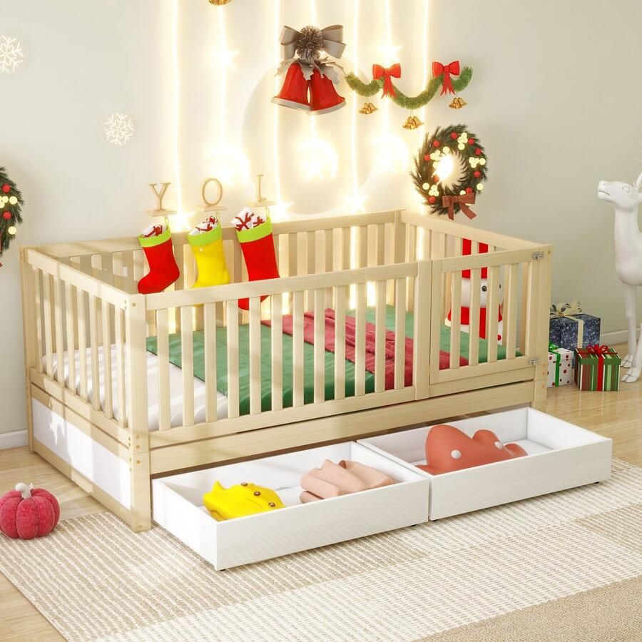 Sweiko Kinderbed met relingen 90*200cm multifunctioneel bedframe kan worden omgebouwd tot 2 aparte bedden