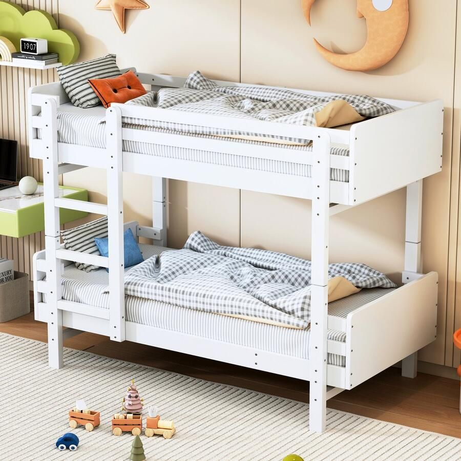 Sweiko Kinderbed Stapelbed 90 x 190cm massief houten bedframe ombouwbaar in twee plateau bedden Wit