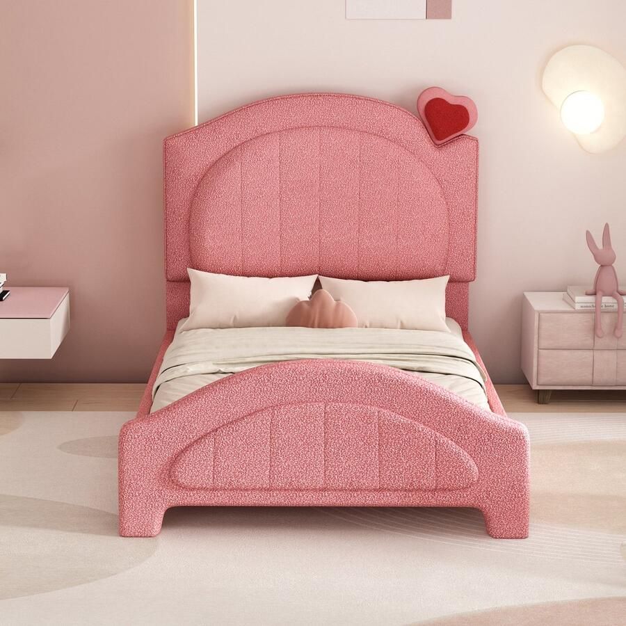 Sweiko Kinderbedkussen 90x200 cm Liefdesdecoratie Uniek Driedimensionaal Verhoogd Ontwerp Mooi kleurenontwerp in hoogte verstelbaar hoofdeinde teddybeerstof jongens- en meisjesbedden Roze (Geen matras)