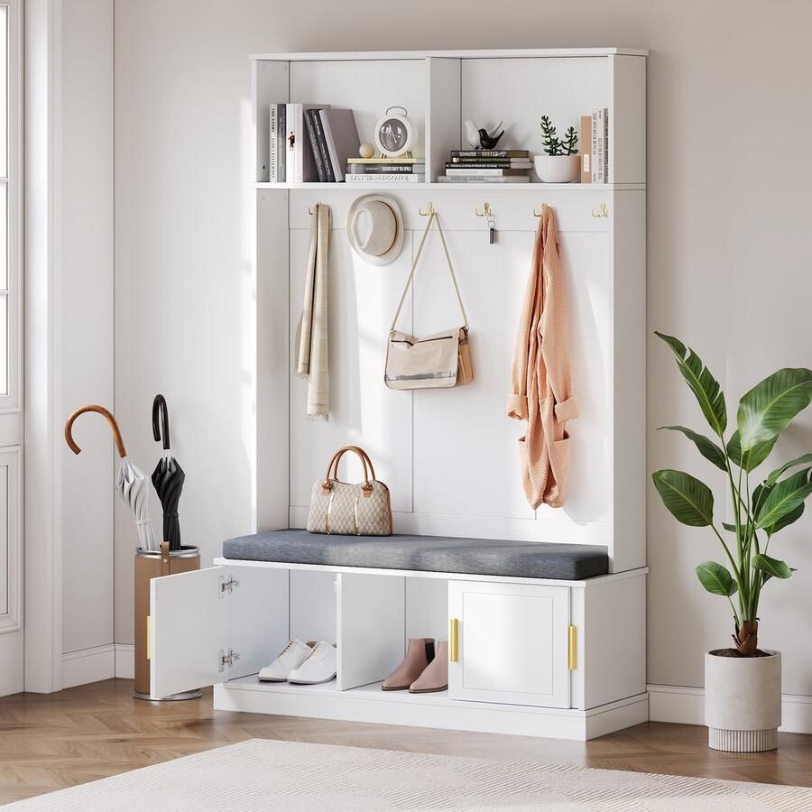 Sweiko Kledingkast met Schoenenbank 6 haken 120×40×191 cm Wit