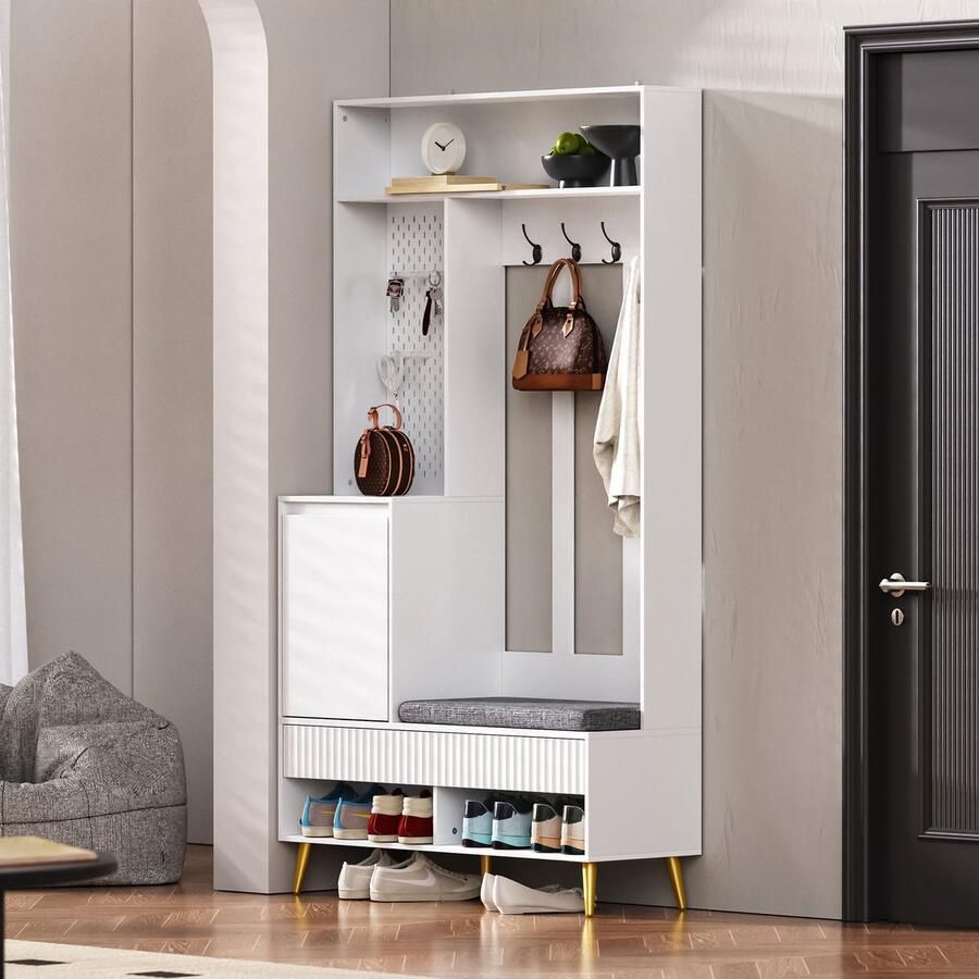 Sweiko Kledingkast set Gangkapstok Met schoenenbank 4 kledinghaken 2 lades Wit