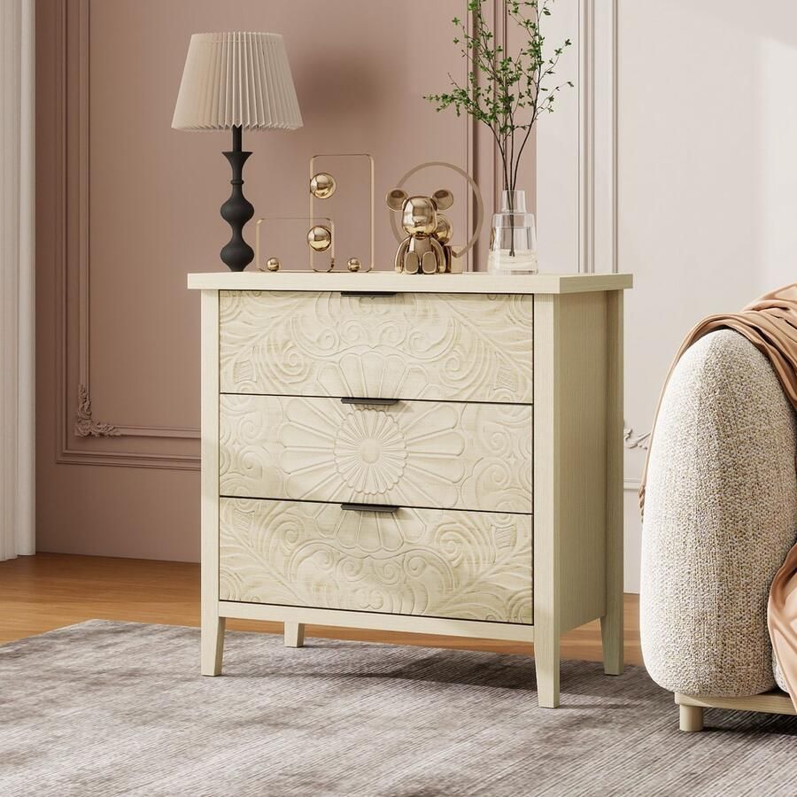 Sweiko Ladekast 3 Lades Reliëfpatroon Natuurlijke houtnerf