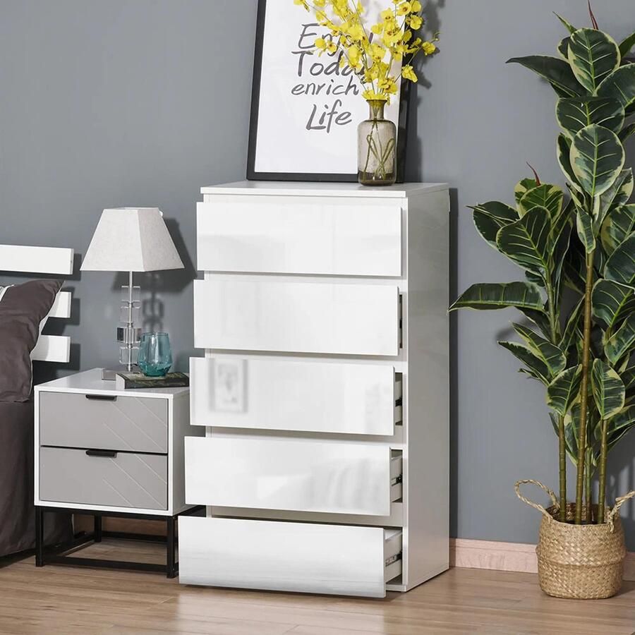 Sweiko Ladekast 5 Lades 55 × 34 × 100 cm Wit