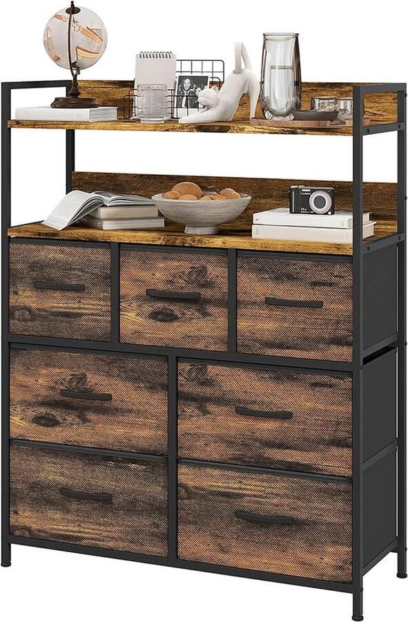 Sweiko Ladekast 7 Stoffen lades 2 Planken Stalen frame Bruin