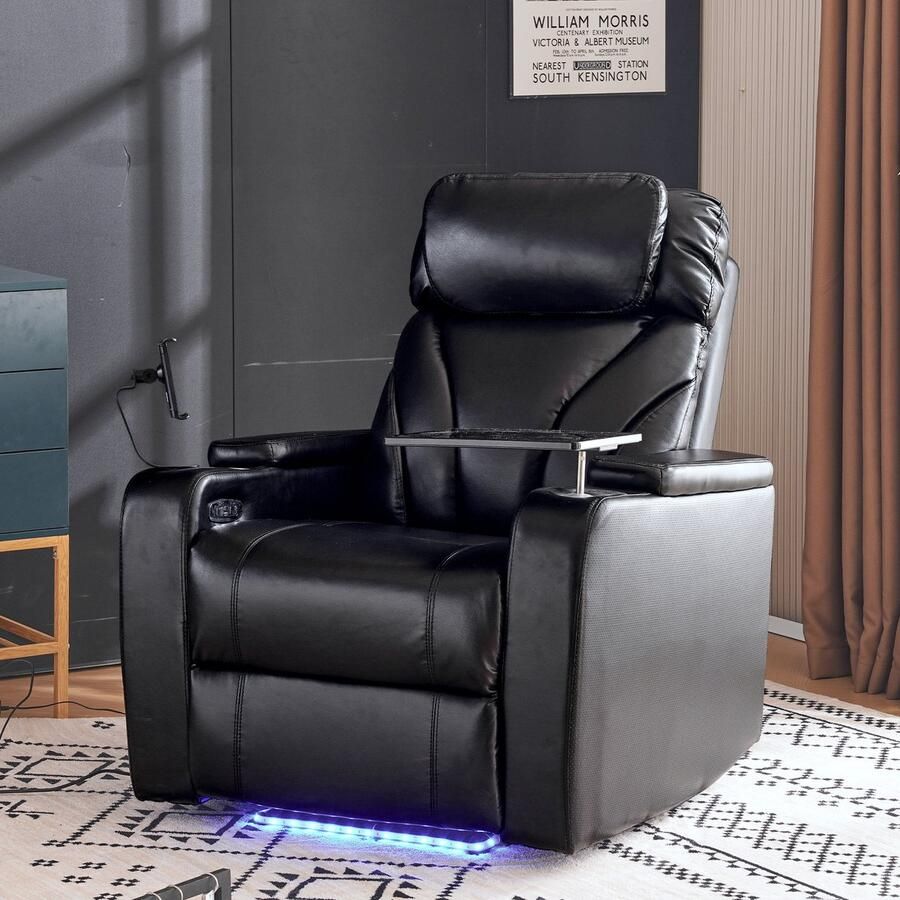 Sweiko Luxe elektrische lounge stoel functionele sofa ontspanning stoel USB oplaadpoort 360° roterende tablet bureau telefoon houder bekerhouder Bluetooth luidspreker gaming lounge stoel home cinema stoel