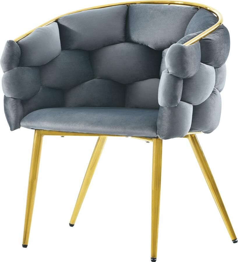 Sweiko 1 set van Luxe Fluwelen Stoelen (Woonkamer stoel eetkamer stoel make-up stoel moderne mode stijl stoel) Vergulde ijzeren benen Grijze stoel bubbel stoel