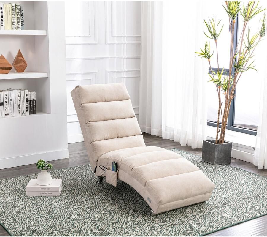 Sweiko Massagefauteuil Met Afstandsbediening Elektrische Relaxfauteuil 5 Modi Linnen Beige