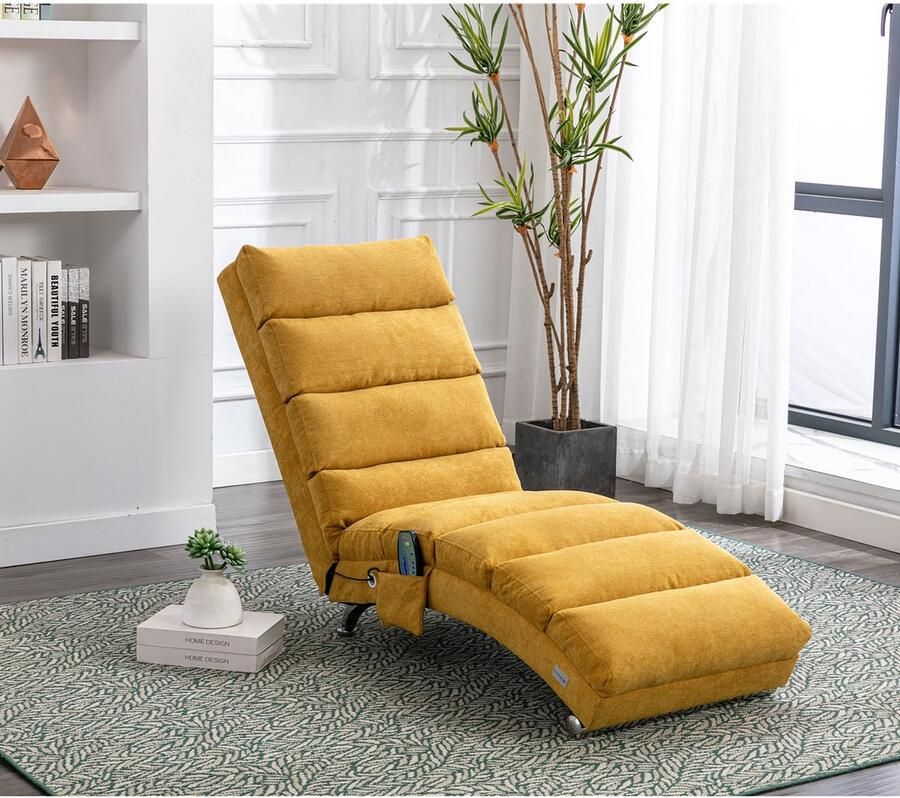 Sweiko Massagefauteuil Met Afstandsbediening Elektrische Relaxfauteuil 5 Modi Linnen Geel