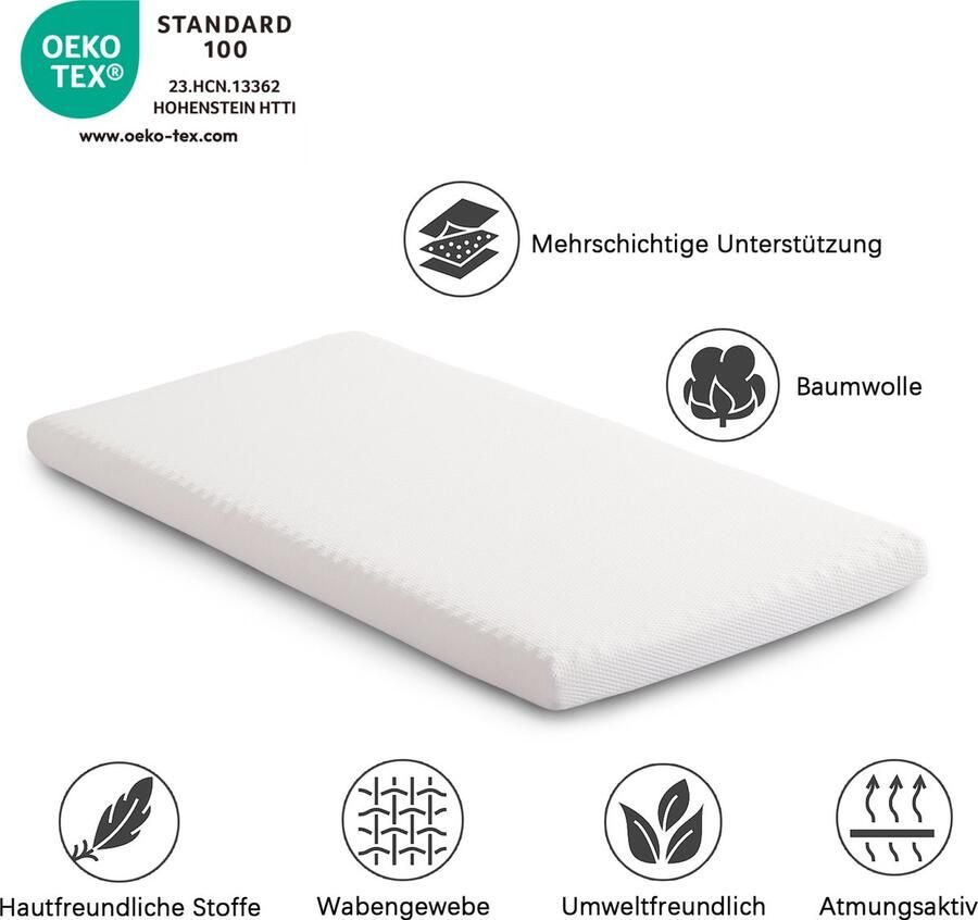 Sweiko Matras Honingraatstof Sprei met Antislipdeeltjes Öko-Tex Gecertificeerd Ergonomisch Ademend en Duurzaam Compressie verpakking Multifunctionele mat Hardheid H3 Witte Omslag en Grijs 23D spons 90x200cm