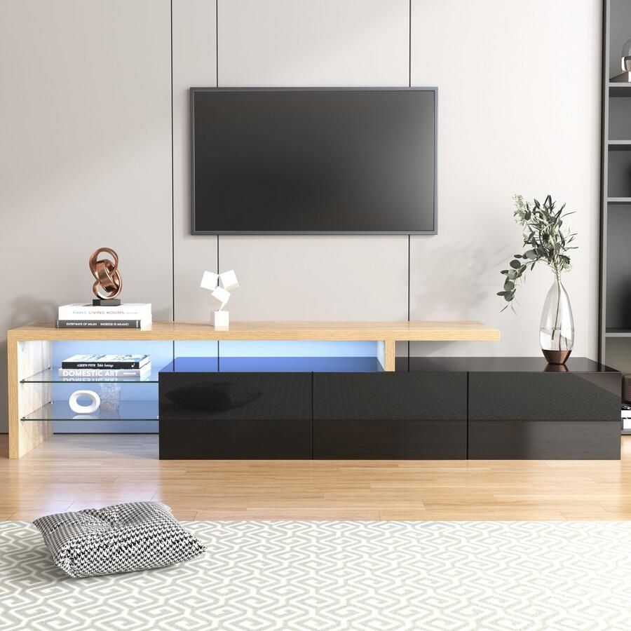 Sweiko Modern TV kast Stijlvolle elegantie Praktische opbergruimte Hoogglans zwart Houtlook LED verlichting