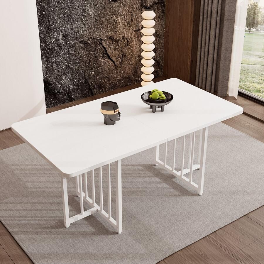 Sweiko Moderne eettafel eenvoudige 158 x 76 x 75 cm design eettafel eenvoudig te installeren niet inklapbaar (Wit)