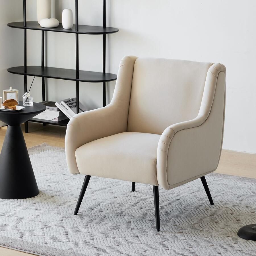 Sweiko Moderne fauteuils fluwelen leesstoelen woonkamer vrije tijd stoelen enkele sofa stoelen metalen steunpoten minimalistische stijl