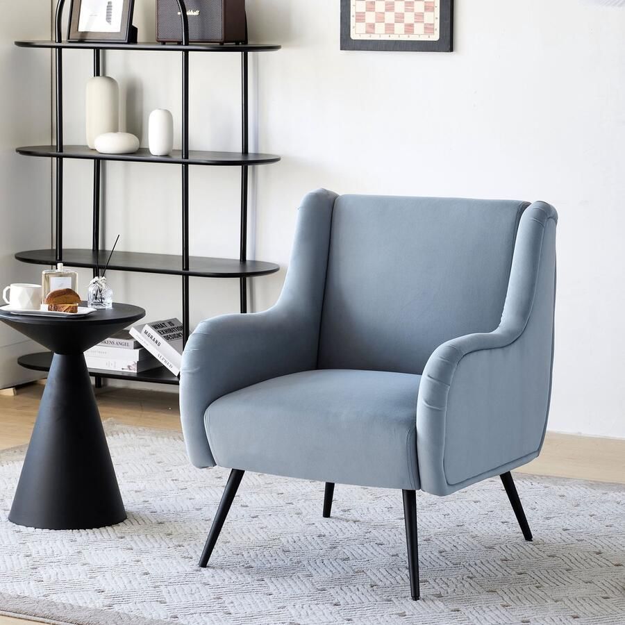 Sweiko Moderne fauteuils fluwelen leesstoelen woonkamer vrije tijd stoelen enkele sofa stoelen metalen steunpoten minimalistische stijl