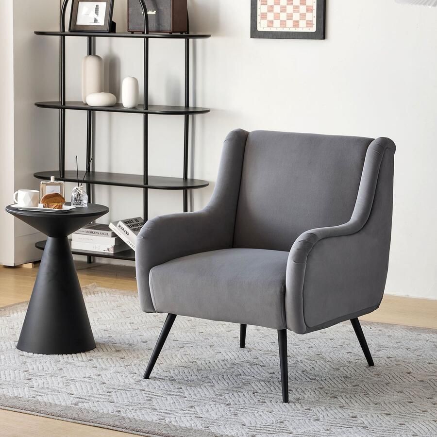 Sweiko Moderne fauteuils fluwelen leesstoelen woonkamer vrije tijd stoelen enkele sofa stoelen metalen steunpoten minimalistische stijl
