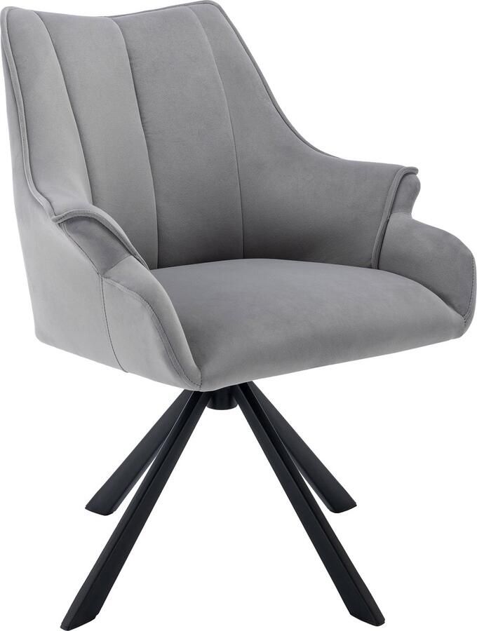 Sweiko Moderne Fluwelen Naadde Eetkamerstoel (1 pcs) kan 360°roteren met Armleuning Woonkamerstoelen Metalen Benen Fluwelen Zittingen Grijs