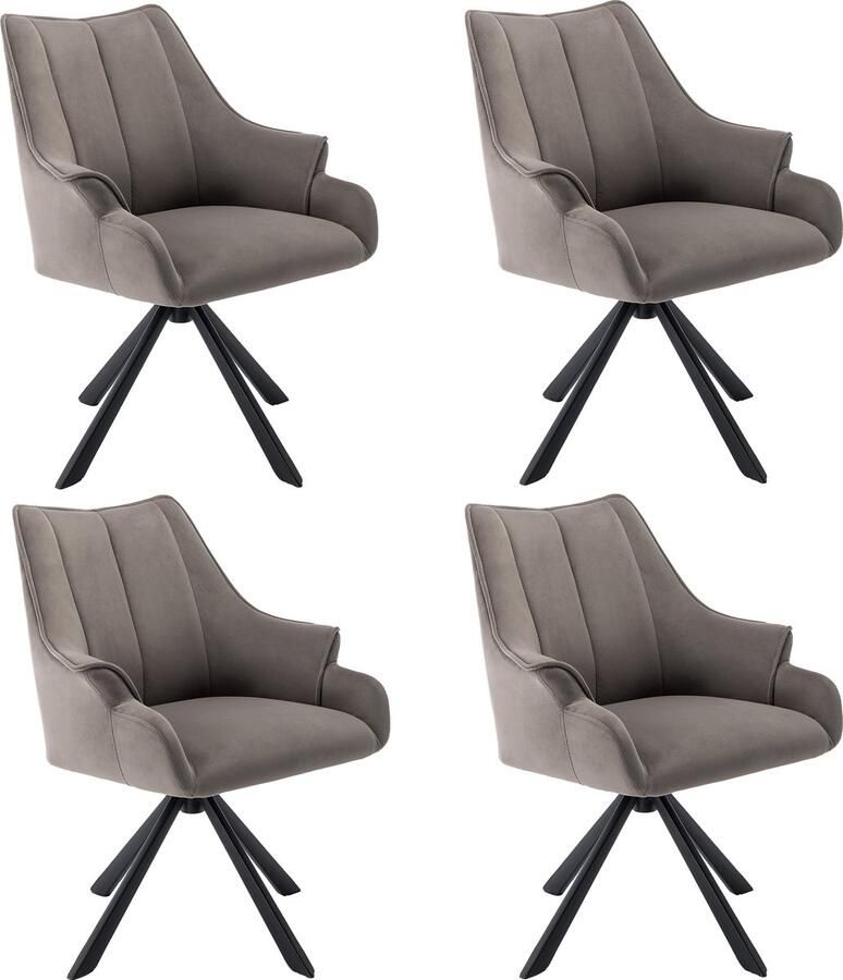 Sweiko Moderne Fluwelen Naadde Eetkamerstoel (Set 4pcs) kan 360°roteren met Armleuning Woonkamerstoelen Metalen Benen Fluwelen Zittingen Koffiekleur