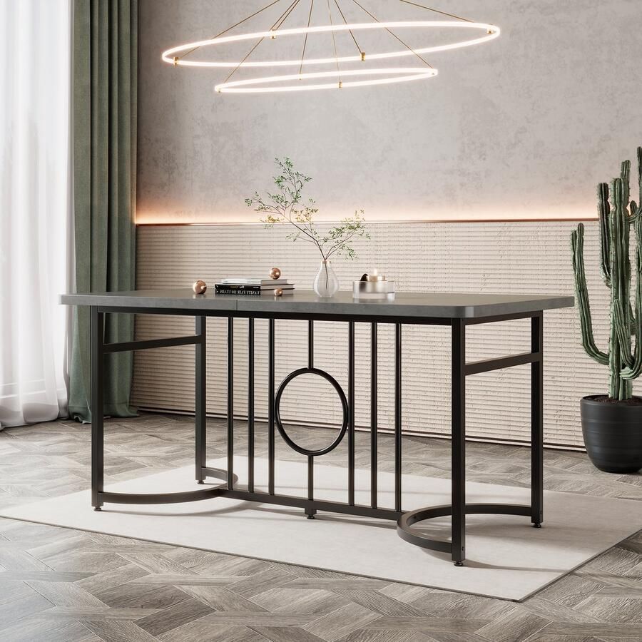 Sweiko Moderne minimalistische eettafel 158 x 76 x 75 cm design eettafel eenvoudig te installeren zwarte metalen poten (betonlook)