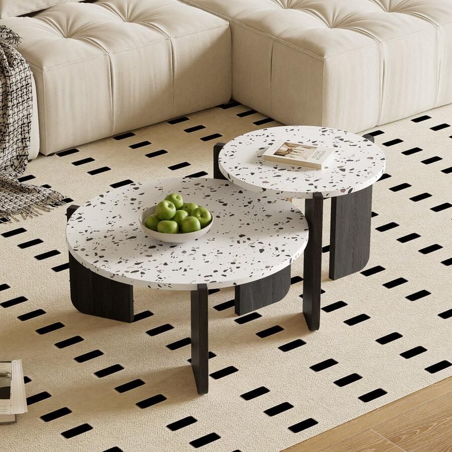 Sweiko Moderne Salontafel 2-set bijzettafel Salontafel set voor woonkamer sofa bijzettafel en balkon