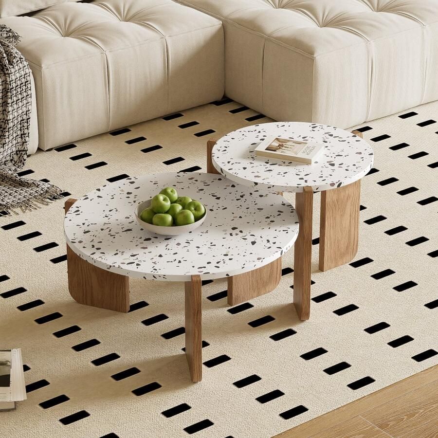 Sweiko Moderne Salontafel 2-set bijzettafel Salontafel set voor woonkamer sofa bijzettafel en balkon