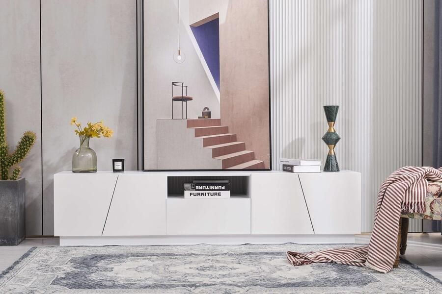 Sweiko Moderne TV kast 170 cm diagonaal patchwork stijl Wit